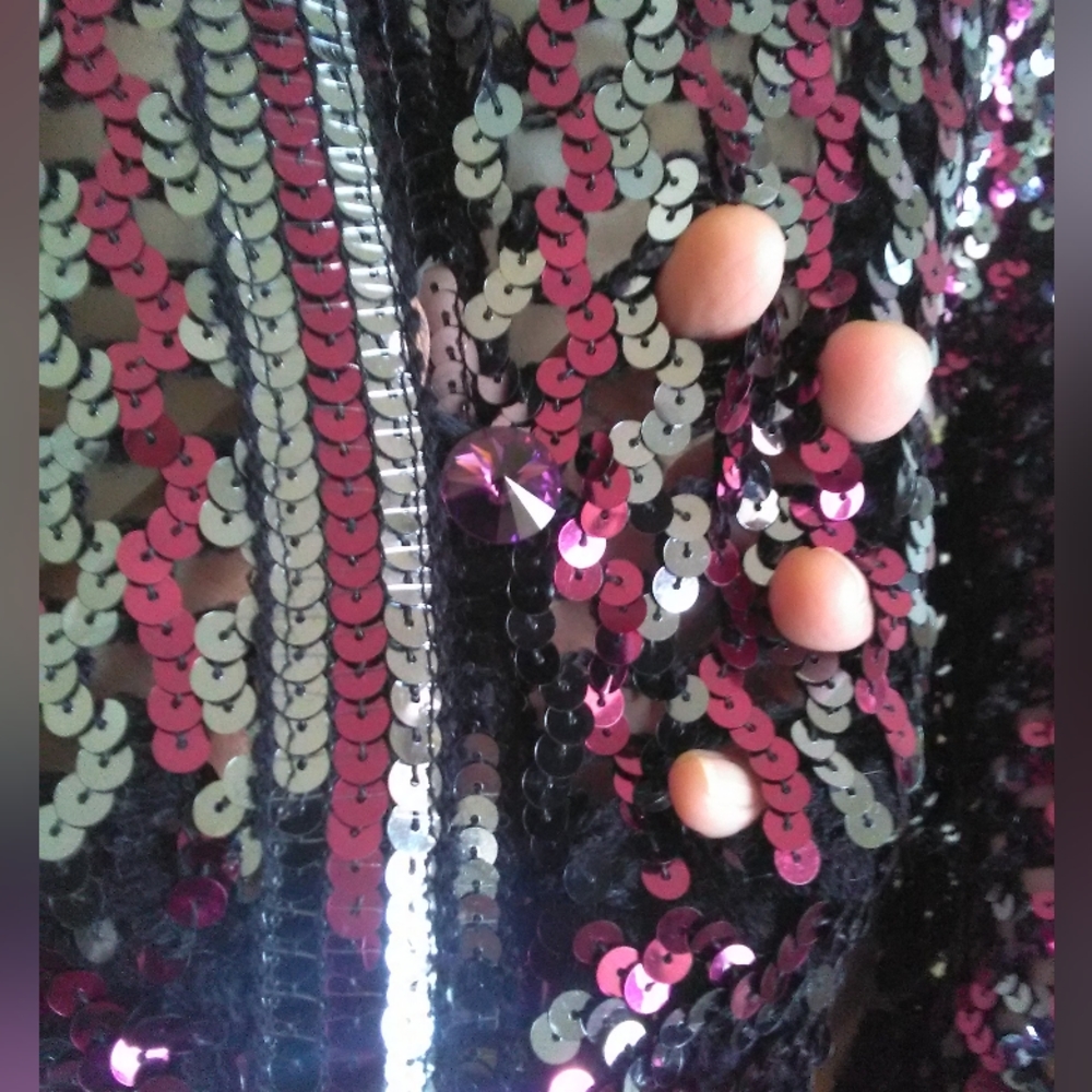 VINTAGE SEQUINED CROP JACKET SHEER UNIQUE BUTTONS BY HARRY ACTION QUILTED BEAUTY - Picture 6 of 11